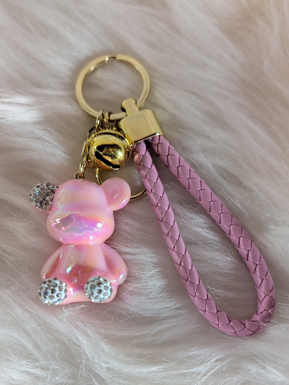 Pink Iridescent Bear Keychain Wristlet - Women Bags Accessory